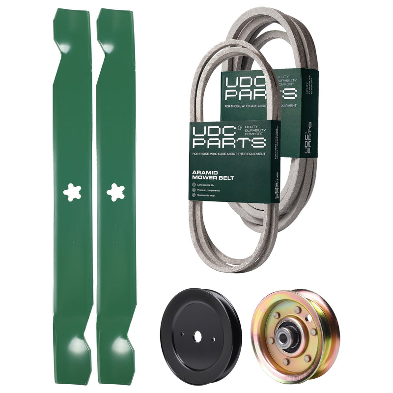  UDC Parts Mower Kit / Belt 174883 + Belt 539109243 + Pulley 129861 + Pulley 173437 + 2 Pack Blades 138971 / Fits Husqvarna LTH1542