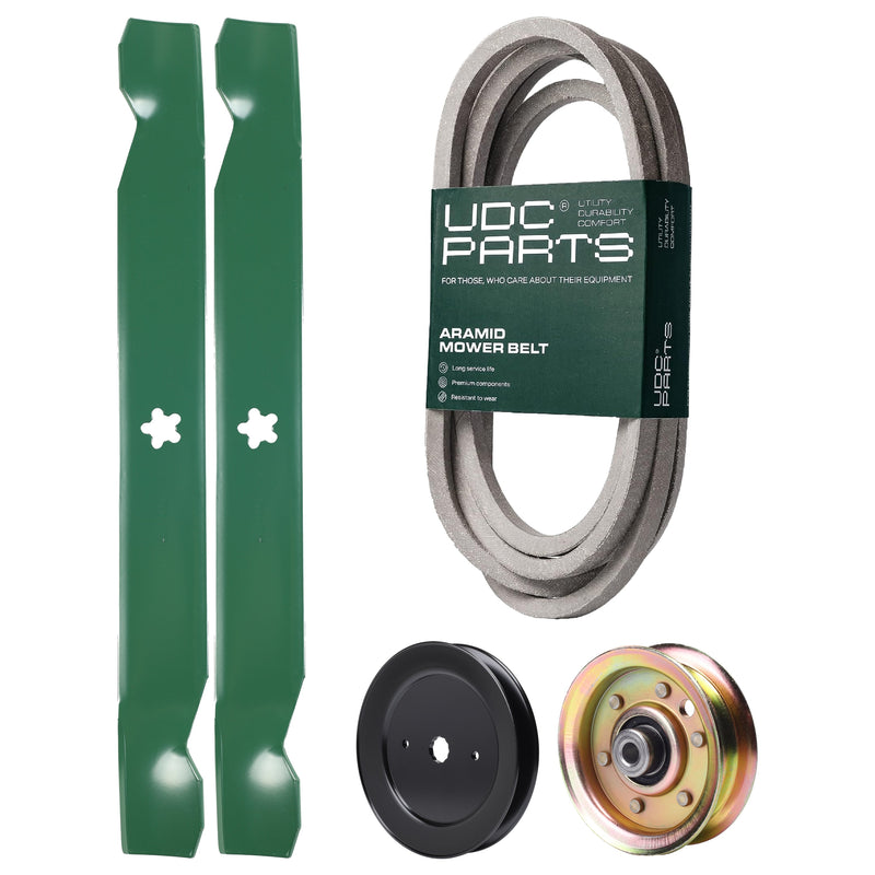 Products -  UDC Parts Mower Kit / Belt 539109243 + Pulley 129861 + Pulley 173437 + 2 Pack Blades 138971 / Fits Husqvarna LTH1542