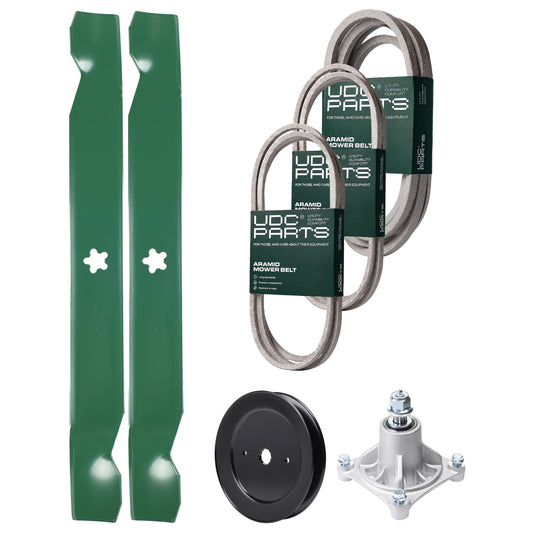 Wholesale Lawn Mower Parts -  UDC Parts Mower Kit / Belt 140294 + Belt 144959 + Belt 539109243 + Pulley 129861 + Spindle 532174356 + 2 Pack Blades 138971 / Fits Husqvarna LTH1542