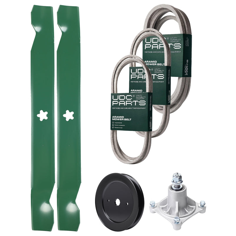Wholesale Lawn Mower Parts -  UDC Parts Mower Kit / Belt 140294 + Belt 144959 + Belt 539109243 + Pulley 129861 + Spindle 532174356 + 2 Pack Blades 138971 / Fits Husqvarna LTH1542