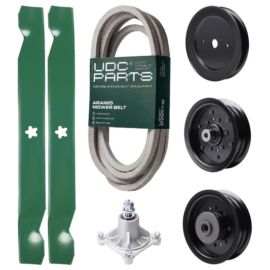 Wholesale Lawn Mower Parts -  UDC Parts Mower Kit / Belt 539114557 + Pulley 129861 + Pulley 532196106 + Pulley 532196104 + Spindle 532174356 + 2 Pack Blades 138971 / Fits Husqvarna RZ4619 RZ4620 RZ5422 RZ5424