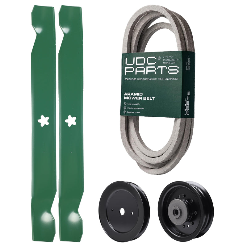 Products -  UDC Parts Mower Kit / Belt 539114557 + Pulley 129861 + Pulley 532196104 + 2 Pack Blades 138971 / Fits Husqvarna RZ4619 RZ4620 RZ5422 RZ5424