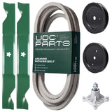 Products -  UDC Parts Mower Kit / Belt 539114557 + Pulley 129861 + Pulley 195945 + Spindle 532174356 + 2 Pack Blades 405380 / Fits Husqvarna RZ4219