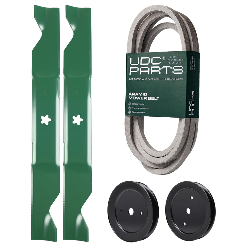Products -  UDC Parts Mower Kit / Belt 539114557 + Pulley 129861 + Pulley 195945 + 2 Pack Blades 405380 / Fits Husqvarna RZ4219
