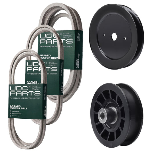 Products -  UDC Parts Mower Kit / Belt 130969 + Belt 140218 + Belt 196103 + Pulley 129861 + Pulley 532194327 / Fits Statesman SOGT26H54