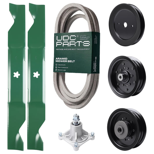 Wholesale Lawn Mower Parts -  UDC Parts Mower Kit / Belt 539114557 + Pulley 129861 + Pulley 532196106 + Pulley 532196104 + Spindle 532174356 + 2 Pack Blades 405380 / Fits Husqvarna LSZ4622 LSZ5422 LSZ5424