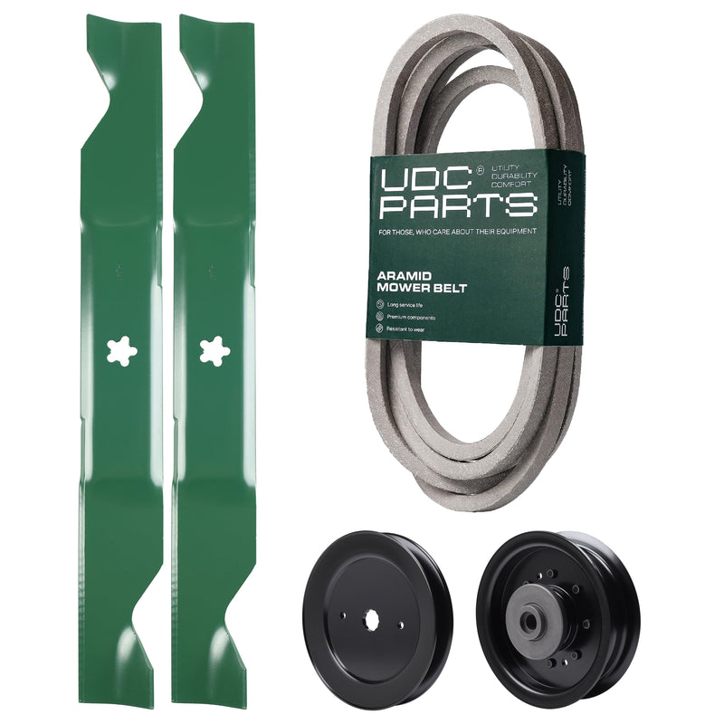 Products -  UDC Parts Mower Kit / Belt 539114557 + Pulley 129861 + Pulley 532196104 + 2 Pack Blades 405380 / Fits Husqvarna LSZ4622 LSZ5422 LSZ5424