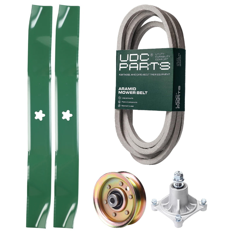 Products -  UDC Parts Mower Kit / Belt 539109243 + Pulley 173437 + Spindle 532174356 + 2 Pack Blades 134149 / Fits Husqvarna LTH1542