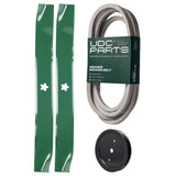  UDC Parts Mower Kit / Belt 539117245 + Pulley 195945 + 2 Pack Blades 134149 / Fits Husqvarna RZ4219 RZ4221BF