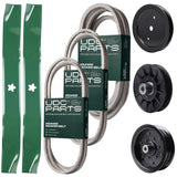 Bulk Lawn Mower Pulleys -  UDC Parts Mower Kit / Belt 130969 + Belt 140218 + Belt 197242 + Pulley 195945 + Pulley 532194326 + Pulley 532196106 + 2 Pack Blades 134149 / Fits Jonsered LT2223A2