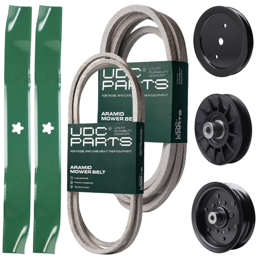 Wholesale Lawn Mower Parts -  UDC Parts Mower Kit / Belt 197242 + Belt 405143 + Pulley 195945 + Pulley 532194326 + Pulley 532196106 + 2 Pack Blades 134149 / Fits Jonsered LT2223A2
