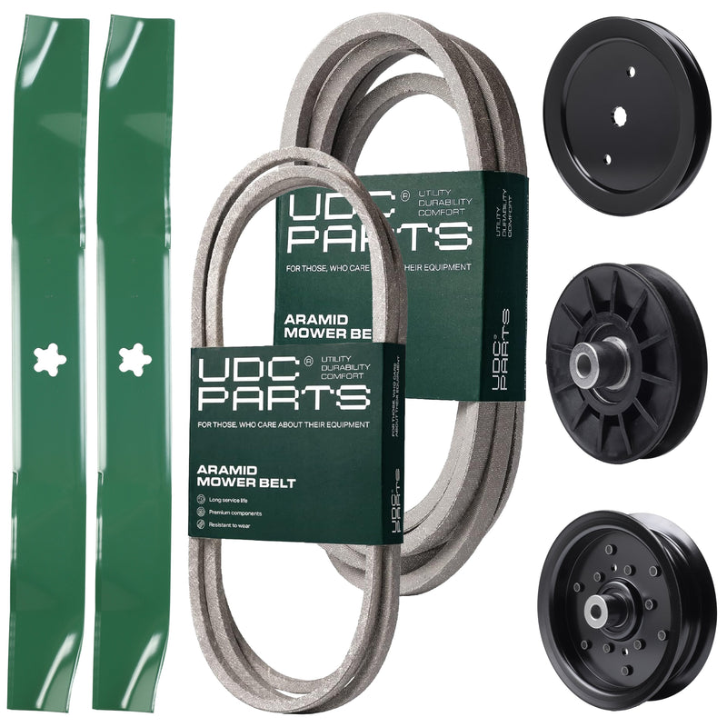 Wholesale Lawn Mower Parts -  UDC Parts Mower Kit / Belt 197242 + Belt 405143 + Pulley 195945 + Pulley 532194326 + Pulley 532196106 + 2 Pack Blades 134149 / Fits Jonsered LT2223A2