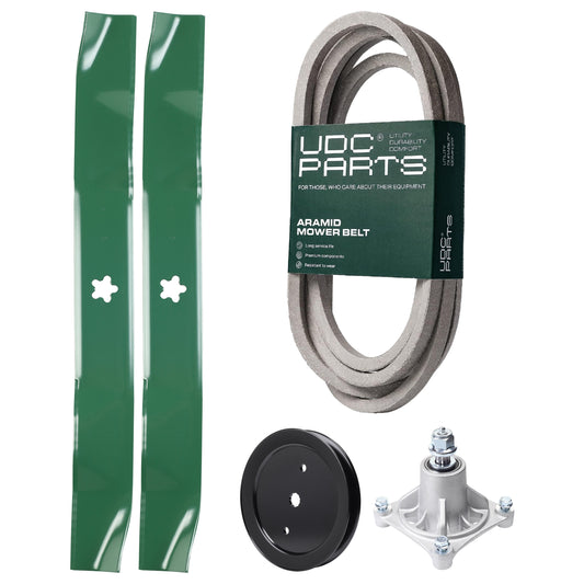 Products -  UDC Parts Mower Kit / Belt 539114557 + Pulley 195945 + Spindle 532174356 + 2 Pack Blades 134149 / Fits Husqvarna RZ4219