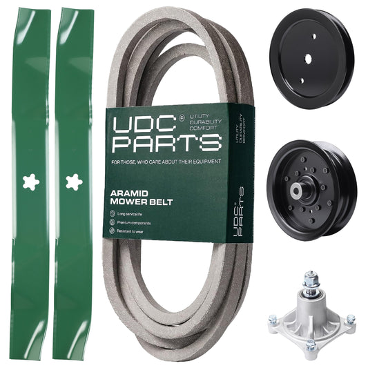 Products -  UDC Parts Mower Kit / Belt 539114557 + Pulley 195945 + Pulley 532196106 + Spindle 532174356 + 2 Pack Blades 134149 / Fits Husqvarna RZ4219