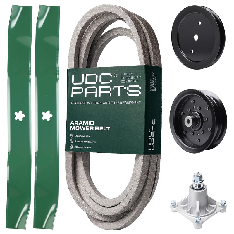 Products -  UDC Parts Mower Kit / Belt 539117245 + Pulley 195945 + Pulley 532196106 + Spindle 532174356 + 2 Pack Blades 134149 / Fits Husqvarna RZ4219
