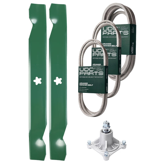Products -  UDC Parts Mower Kit / Belt 138255 + Belt 194346 + Belt 539117245 + Spindle 532174356 + 2 Pack Blades 138497 / Fits Husqvarna LT1597