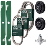 Wholesale Lawn Mower Parts -  UDC Parts Mower Kit / Belt 138255 + Belt 194346 + Belt 539117245 + Pulley 532194326 + Pulley 532194327 + Spindle 532174356 + 2 Pack Blades 138497 / Fits Husqvarna LT1597
