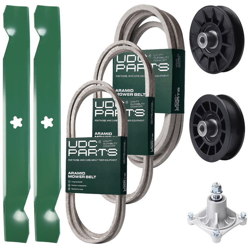 Wholesale Lawn Mower Parts -  UDC Parts Mower Kit / Belt 138255 + Belt 194346 + Belt 539117245 + Pulley 532194326 + Pulley 532194327 + Spindle 532174356 + 2 Pack Blades 138497 / Fits Husqvarna LT1597