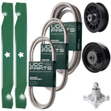 Bulk Lawn Mower Pulleys -  UDC Parts Mower Kit / Belt 138255 + Belt 194346 + Belt 539117245 + Pulley 532194327 + Pulley 532196104 + Spindle 532174356 + 2 Pack Blades 138497 / Fits Husqvarna LT1597