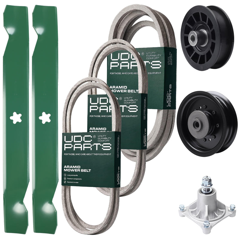 Bulk Lawn Mower Pulleys -  UDC Parts Mower Kit / Belt 138255 + Belt 194346 + Belt 539117245 + Pulley 532194327 + Pulley 532196104 + Spindle 532174356 + 2 Pack Blades 138497 / Fits Husqvarna LT1597