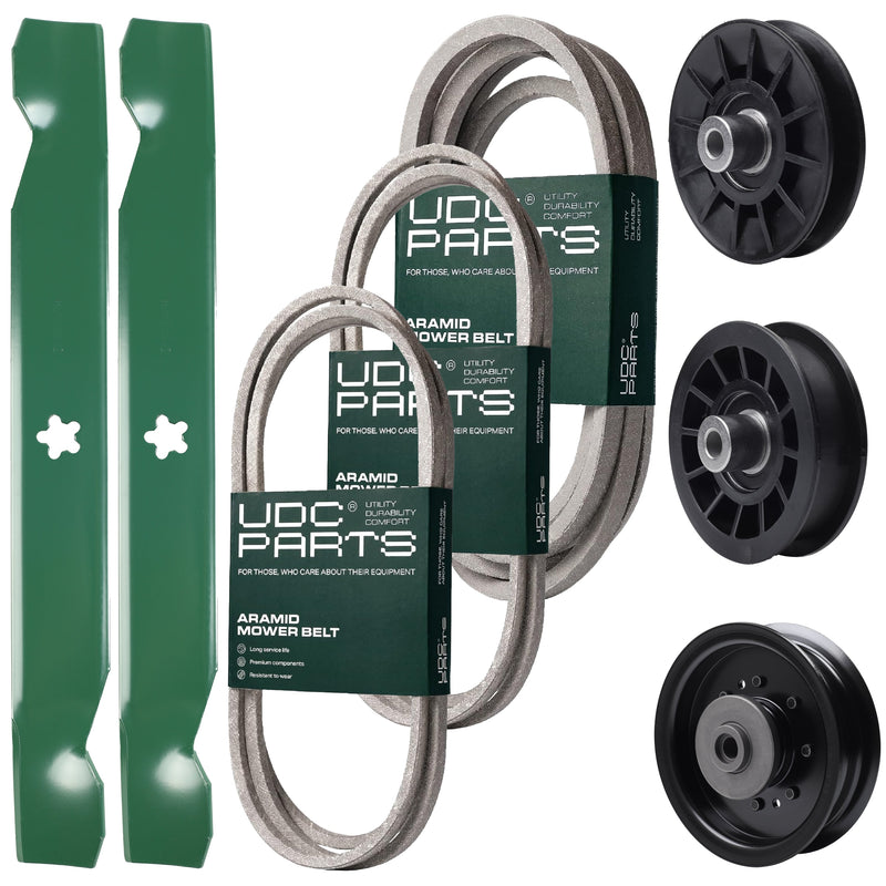 Bulk Lawn Mower Pulleys -  UDC Parts Mower Kit / Belt 138255 + Belt 194346 + Belt 539117245 + Pulley 532194326 + Pulley 532194327 + Pulley 532196104 + 2 Pack Blades 138497 / Fits Husqvarna LT1597