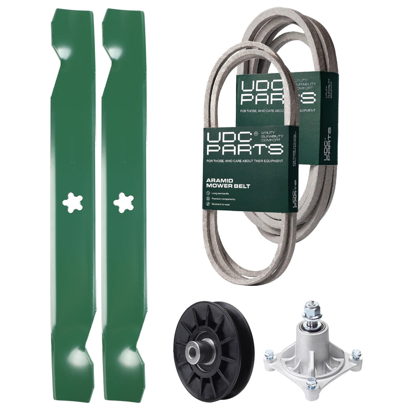 Products -  UDC Parts Mower Kit / Belt 138255 + Belt 539117245 + Pulley 532194326 + Spindle 532174356 + 2 Pack Blades 138497 / Fits Husqvarna LT1597