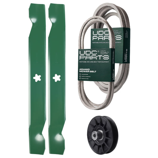Products -  UDC Parts Mower Kit / Belt 194346 + Belt 539117245 + Pulley 532194326 + 2 Pack Blades 138497 / Fits Husqvarna LT1597