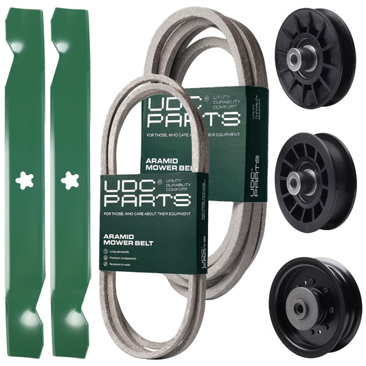 Wholesale Lawn Mower Parts -  UDC Parts Mower Kit / Belt 194346 + Belt 539117245 + Pulley 532194326 + Pulley 532194327 + Pulley 532196104 + 2 Pack Blades 138497 / Fits Husqvarna LT1597