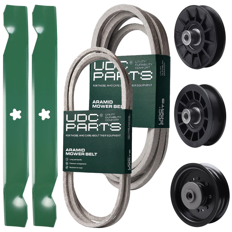Wholesale Lawn Mower Parts -  UDC Parts Mower Kit / Belt 194346 + Belt 539117245 + Pulley 532194326 + Pulley 532194327 + Pulley 532196104 + 2 Pack Blades 138497 / Fits Husqvarna LT1597