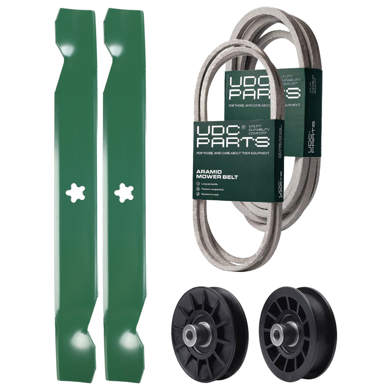 Products -  UDC Parts Mower Kit / Belt 194346 + Belt 539117245 + Pulley 532194326 + Pulley 532194327 + 2 Pack Blades 138497 / Fits Husqvarna LT1597