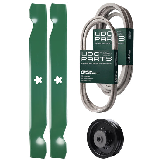 Products -  UDC Parts Mower Kit / Belt 138255 + Belt 539117245 + Pulley 532196104 + 2 Pack Blades 138497 / Fits Husqvarna LT1597