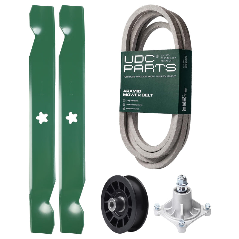 Products -  UDC Parts Mower Kit / Belt 539117245 + Pulley 532194327 + Spindle 532174356 + 2 Pack Blades 138497 / Fits Husqvarna LT1597