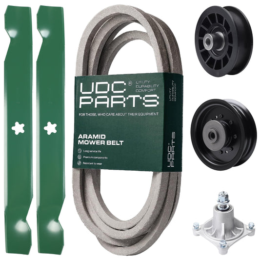Products -  UDC Parts Mower Kit / Belt 539117245 + Pulley 532194327 + Pulley 532196104 + Spindle 532174356 + 2 Pack Blades 138497 / Fits Husqvarna LT1597