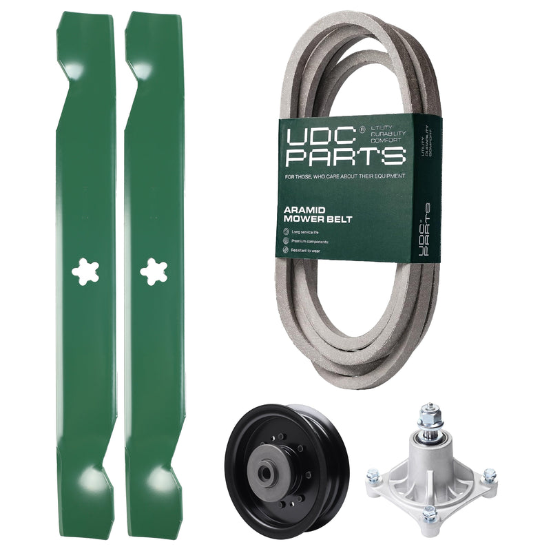 Products -  UDC Parts Mower Kit / Belt 539117245 + Pulley 532196104 + Spindle 532174356 + 2 Pack Blades 138497 / Fits Husqvarna LT1597