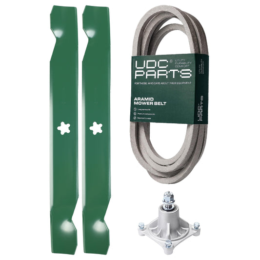 Products -  UDC Parts Mower Kit / Belt 539117245 + Spindle 532174356 + 2 Pack Blades 138497 / Fits Husqvarna LT1597