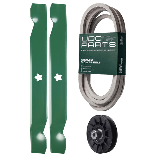 Products -  UDC Parts Mower Kit / Belt 539117245 + Pulley 532194326 + 2 Pack Blades 138497 / Fits Husqvarna LT1597
