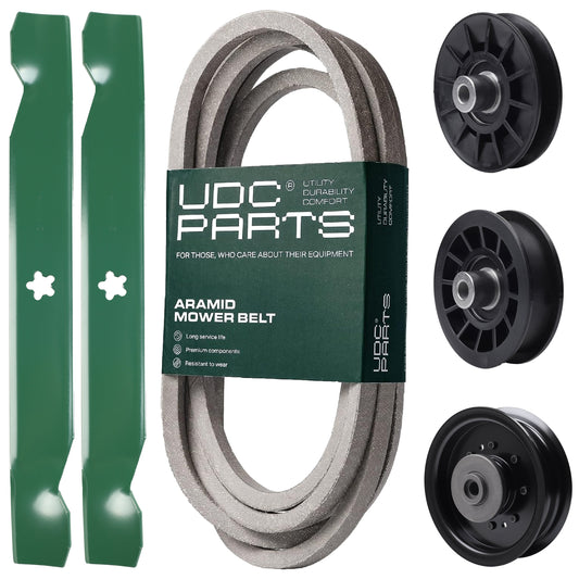 Products -  UDC Parts Mower Kit / Belt 539117245 + Pulley 532194326 + Pulley 532194327 + Pulley 532196104 + 2 Pack Blades 138497 / Fits Husqvarna LT1597