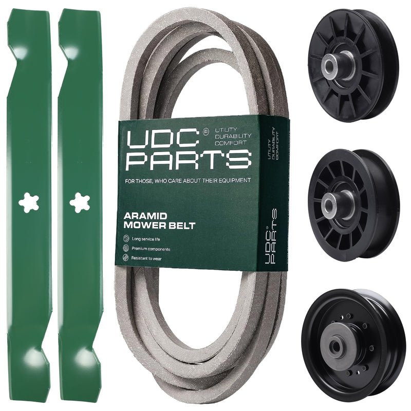 Products -  UDC Parts Mower Kit / Belt 539117245 + Pulley 532194326 + Pulley 532194327 + Pulley 532196104 + 2 Pack Blades 138497 / Fits Husqvarna LT1597