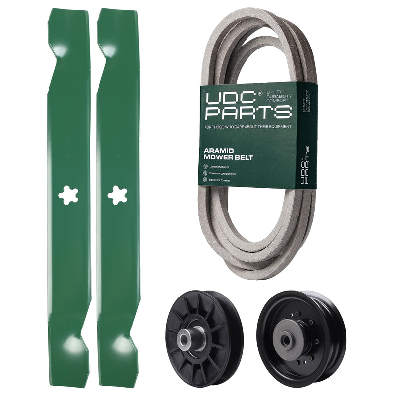 Products -  UDC Parts Mower Kit / Belt 539117245 + Pulley 532194326 + Pulley 532196104 + 2 Pack Blades 138497 / Fits Husqvarna LT1597