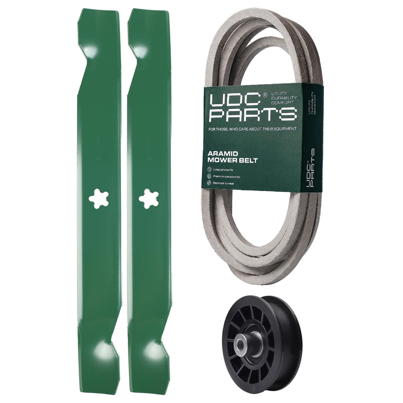 Products -  UDC Parts Mower Kit / Belt 539117245 + Pulley 532194327 + 2 Pack Blades 138497 / Fits Husqvarna LT1597