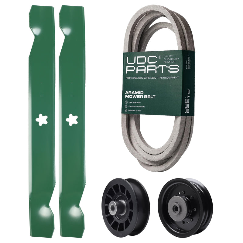 Products -  UDC Parts Mower Kit / Belt 539117245 + Pulley 532194327 + Pulley 532196104 + 2 Pack Blades 138497 / Fits Husqvarna LT1597