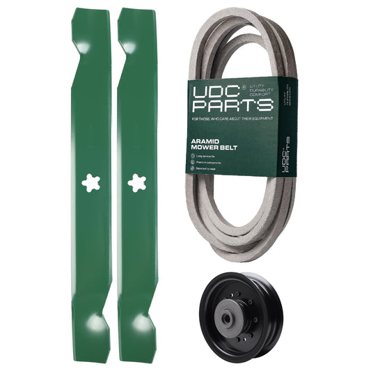 Products -  UDC Parts Mower Kit / Belt 539117245 + Pulley 532196104 + 2 Pack Blades 138497 / Fits Husqvarna LT1597