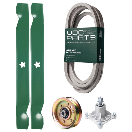 Products -  UDC Parts Mower Kit / Belt 539109243 + Pulley 173437 + Spindle 532174356 + 2 Pack Blades 138971 / Fits Husqvarna LTH1542
