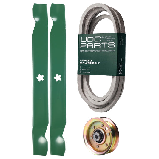 Products -  UDC Parts Mower Kit / Belt 539109243 + Pulley 173437 + 2 Pack Blades 138971 / Fits Husqvarna LTH1542
