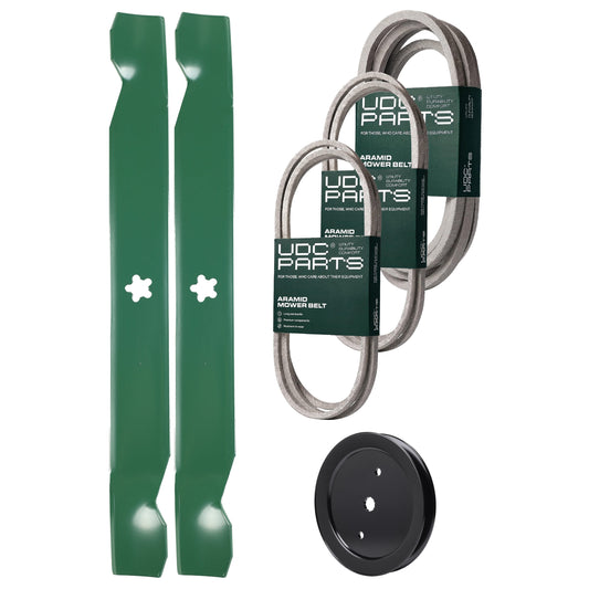 Products -  UDC Parts Mower Kit / Belt 140218 + Belt 197242 + Belt 405143 + Pulley 195945 + 2 Pack Blades 138971 / Fits Jonsered LT2223A2
