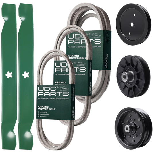 Wholesale Lawn Mower Parts -  UDC Parts Mower Kit / Belt 197242 + Belt 197253 + Belt 405143 + Pulley 195945 + Pulley 532196106 + 2 Pack Blades 138971 / Fits Jonsered LT2223A2