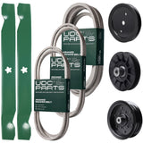 Wholesale Lawn Mower Parts -  UDC Parts Mower Kit / Belt 197242 + Belt 197253 + Belt 405143 + Pulley 195945 + Pulley 532196106 + 2 Pack Blades 138971 / Fits Jonsered LT2223A2