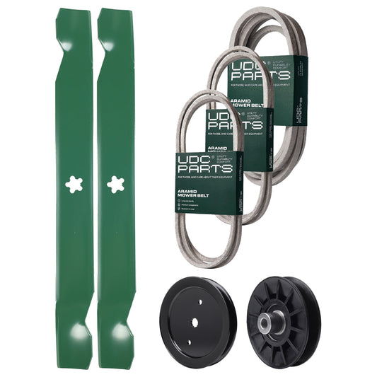 Wholesale Lawn Mower Parts -  UDC Parts Mower Kit / Belt 140218 + Belt 197242 + Belt 197253 + Pulley 195945 + Pulley 532194326 + 2 Pack Blades 138971 / Fits Jonsered LT2223A2