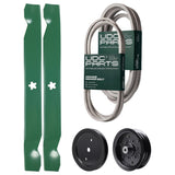 Products -  UDC Parts Mower Kit / Belt 197242 + Belt 197253 + Pulley 195945 + Pulley 532196106 + 2 Pack Blades 138971 / Fits Jonsered LT2223A2