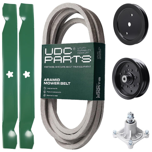 Products -  UDC Parts Mower Kit / Belt 539114557 + Pulley 195945 + Pulley 532196106 + Spindle 532174356 + 2 Pack Blades 138971 / Fits Husqvarna RZ4219